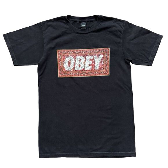 Vintage OBEY T Shirt Black Mosaic Design Logo Adult Mens Size S Skater Tee - Picture 1 of 7